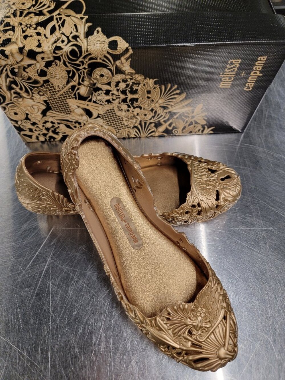 RARE - Melissa Campana Barroca Jelly Ballet Flats in Gold